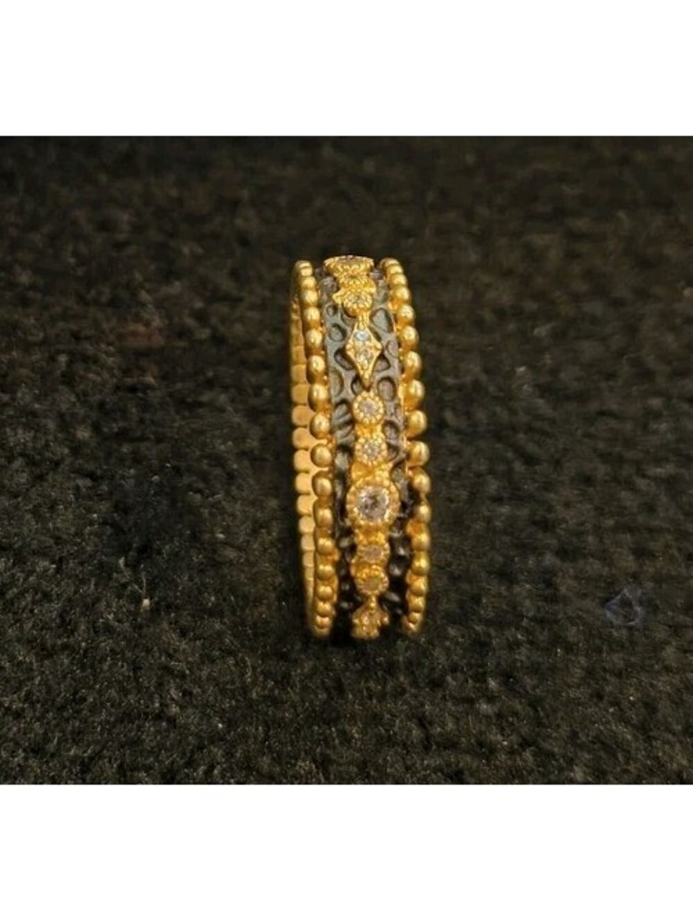 Freida Rothman Sterling, Black Rhodium Gold Plated Pavé CZ Stackable Ring Size 7